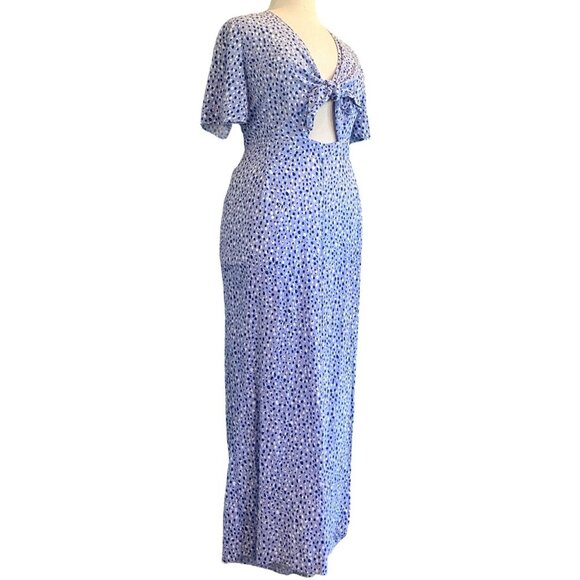 Eloquii Elements Short Sleeve Cutout Midriff Blue Pattern Jumpsuit Size 20 - Picture 4 of 9